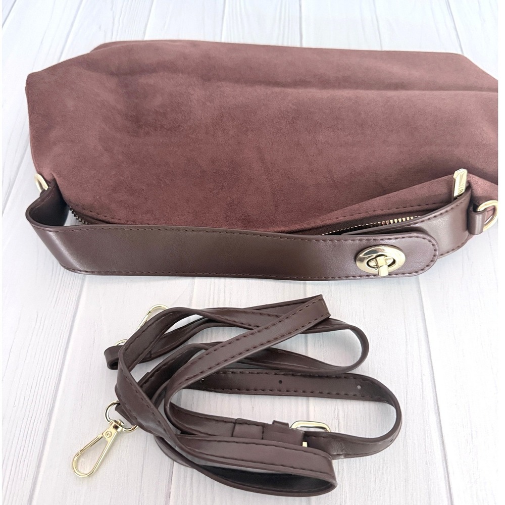 8 Other Reasons Bag Suede Brown Shoulder Bag Hobo Crossbody Gold Hardware - Picture 5 of 16
